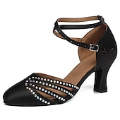 abordables Chaussures de bal, de danse moderne-chaussures de danse de salon en satin pour femme - talons en strass rose avec bride à la cheville pour la salsa et la danse latine