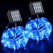 levne LED pásky-solární provazová světla venkovní 2 balení led pohádková řetězová světla 20/12/7m 200/100/50 led zahradní dekorace el 5mm solární panel 2ks teplé bílé studené bílé rgb sváteční světla venkovní párty dovolená solární napájení
