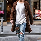 preiswerte Herren Strickjacke-Herren Pullover Strickjacke Pullover Jacke Herbstpullover Gerippt Stricken Tunika Strick Glatt Mit Kapuze Modisch Warm-Ups Casual Freizeitskleidung Bekleidung Herbst Winter Schwarz Blau S M L