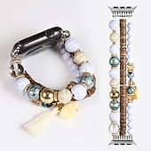 baratos Pulseiras de Apple Watch-Pulseira de joias Compatível com Pulseira Apple Watch 38mm 40mm 41mm 42mm 44mm 45mm 49mm Feminino Elástico Com Miçangas Contas pulseira de substituição para iwatch Ultra 2 Series 9 8 7 SE 6 5 4 3 2 1