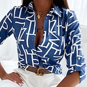 abordables Tops Graphiques pour Femmes-Chemisier Femme Noir Blanche Bleu Rayé Tricoté Plein Air du quotidien du quotidien basique Col de Chemise S