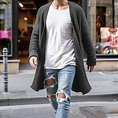 preiswerte Herren Strickjacke-Herren Pullover Strickjacke Pullover Jacke Herbstpullover Gerippt Stricken Tunika Strick Glatt Mit Kapuze Modisch Warm-Ups Casual Freizeitskleidung Bekleidung Herbst Winter Schwarz Blau S M L