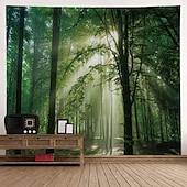 baratos Tapeçaria da Floresta-l.t.home natureza tapeçaria de parede arte decoração cobertor cortina piquenique toalha de mesa pendurado casa quarto sala de estar dormitório decoração floresta paisagem sol através da árvore