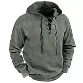 Men's Hoodie Pullover Tactical Gray Hooded Solid Color Lace up Going out Streetwear Streetwear Cool Casual Fall Winter Clothing Apparel Hoodies Sweatshirts  Long Sleeve3