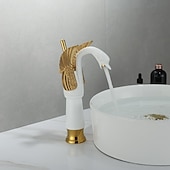 cheap Classical-Antique Bathroom Sink Mixer Faucet, Washroom Basin Taps Brass Swan Shape Copper Electroplated Finish Vintage Style Single Handle One Hole Water Taps with Cold Hot Hose