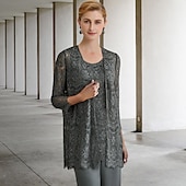 olcso Anya nadrágkosztümje-Jumpsuit  Nadrágruha 3 részes Ara anyának Formális esküvői vendég Elegáns Nagy méretű Kötés beleértve Ékkő nyak Padlóhosszú Chiffon Csipkével Ujjatlan Egyszínű 2025 ingyenes egyedi méret