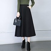 olcso Sima szoknyák-női szoknya lenge munkaszoknyák midi szoknyák zseb egyszínű utcai napi elegáns divat utcai viselet alkalmi fekete borszürke