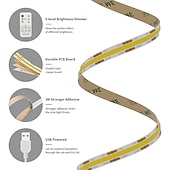 זול שלט רחוק-אורות usb cob led פס 5v 1-3m ניתנים לעמעום 300led / m cri85 עם שלט רחוק rf תאורת טלוויזיה אחורית מנורת סרט גמיש מתחת לארון לתאורת עשה זאת בעצמך בחדרי שינה מטבחים ובתים