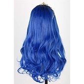 cheap Party Wigs-Kids Girls Topcosplay Blue Wig Long Wavy Carnival Costume Cosplay Wig with Black Roots for Dress Up Party