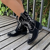 cheap Cowboy &amp; Western Boots-Women&#039;s Vintage Suede Cowboy Boots - Comfortable Western Style Mid-Calf Boots for Outdoor and Casual Wear