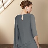 levne Máminy kalhotové kostýmy-Dvoudílný overal  kalhotový oblek matky nevěsty svatební host elegantní velké velikosti náhrdelník délka po podlahu šifon 3/4 délky rukáv s aplikacemi bez vlastního rozměru