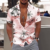 cheap Tropical Plants-Men&#039;s Coconut Tree Aloha Tropical Plants Shirt Summer Hawaiian Shirt Short Sleeve Shirt Turndown Fashion Hawaiian Designer Outdoor Street Casual Light Pink White Yellow Print S M L