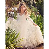 economico Abiti da damigella-Abito da Sposa in Spiaggia A-Line Lunghezza Piena Abito per Ragazzina Ospite di Matrimonio Festa Ragazze Carino Abito da Prom Pizzo con Pizzo Boho Spiaggia Fit 3-16 Anni per impressionare