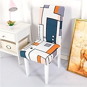 abordables Couverture de chaise de salle à manger-Housse de chaise de salle à manger géométrique 1 pièce, housse de siège extensible, housse de protection de chaise pour salle à manger, mariage, décoration de Noël