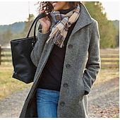 voordelige Winterjassen-Dames Jas Casual / Dagelijks Street Style Gesmokt Buiten Straat Vakantie Uitgaan Polyester Lang Jas Winter Herfst Groen Donker Grijs Enkele rij knopen Strijkijzer Normale pasvorm S M L XL XXL 3XL