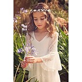 economico Abiti da damigella-Abito da Sposa in Spiaggia A-Line Lunghezza Piena Abito per Ragazzina Ospite di Matrimonio Festa Ragazze Carino Abito da Prom Pizzo con Pizzo Boho Spiaggia Fit 3-16 Anni per impressionare