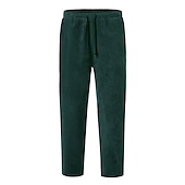 cheap Slim-Men&#039;s Corduroy Pants Winter Pants Trousers Cropped Pants Casual Pants Drawstring Elastic Waist Straight Leg Solid Color Comfort Warm Casual Daily Streetwear Sports Fashion Loose Fit Black Blue