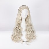 baratos Perucas de personagens de filmes-Casa do Dragão Daenerys Targaryen Peruca Longa Cacheada Dragão da Mãe Cabelo Sintético Resistente ao Calor Peruca Cap Perucas de Halloween