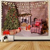 billige hengende juleteppe-julepynt julenissen juletre feriefest jul stor veggteppe kunst dekor foto bakgrunn bakteppe teppe hengende hjem soverom stue peis strømpe gave polyester