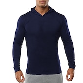 cheap Men&#039;s Tracksuit &amp; Hoodie-Men&#039;s Workout Shirt Running Shirt Long Sleeve Top Spring Hooded Spandex Breathable Quick Dry Soft Gym Workout Running Sportswear Activewear Solid Colored Black White Dark Navy