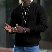 billiga tröja för män-Herr Tröja Pullover tröja Ribbad Virkad Sticka Beskuren Stickat Ensfärgat Rund hals Stylish Grundläggande Utomhus Dagligen Kläder Höst Vinter Svart Vit S M L