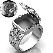 cheap Rings-Men&#039;s Ring with Secret Compartment Mini Clamshell Storage Box Design Retro Carved Band Rings Punk Hip Hop Party Jewelry Unique Gift for Men Women Rapper Biker Gold/Wedding Party / Color Size 6-14