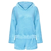 economico Completi pigiami da donna-tuta da casa da donna set 2 pezzi animale gatto caldo peluche comfort casa strada quotidiano pile felpa con cappuccio manica lunga felpa con cappuccio pantaloncini elastico in vita fa casa abiti