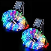 levne LED pásky-solární provazová světla venkovní 2 balení led pohádková řetězová světla 20/12/7m 200/100/50 led zahradní dekorace el 5mm solární panel 2ks teplé bílé studené bílé rgb sváteční světla venkovní párty dovolená solární napájení