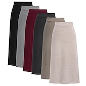 abordables Jupes unies-Femme Jupe Crochet Jupes de travail Mode basique Décontractées Midi Jupes Couleur Pleine Fendu Tricot Bureau / Carrière Plein Air caramel Noir Vin Kaki Automne Laineux