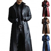 billiga Trenchcoat för män-Herr Imitationsläderjacka Vinterkappa Övergångsjacka Trenchcoat Semester Fest Höst Vinter Imitationsläder Vindtät Håller värmen Ytterkläder Kläder Konstnärlig / Retro Cosplay Ren färg Ficka Nedvikt