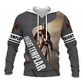 abordables Sweats à capuche pour hommes-Homme Graphic Chevaliers templiers Sweat à capuche Sweats à Capuche Sweat-shirt Sweat à capuche manche longue Sweat à capuche Capuche Design 3D effet Travail du quotidien Fin de semaine Blanc + gris