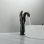 cheap Classical-Antique Bathroom Sink Mixer Faucet, Washroom Basin Taps Brass Swan Shape Copper Electroplated Finish Vintage Style Single Handle One Hole Water Taps with Cold Hot Hose