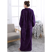 cheap Women&#039;s Robes-Women&#039;s Fleece Robes Fluffy Fuzzy Warm Pajama Gown Bathrobes Nighty 1 PCS Pure Color Plush Simple Comfort Home Daily Bed Coral Velvet Warm Breathable V Wire Long Sleeve Basic Fall Winter Home Outfits