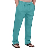 cheap Classic-Men&#039;s Linen Pants Trousers Summer Pants Drawstring Elastic Waist Front Pocket Plain Comfort Soft Casual Daily Cotton Blend Fashion Classic Gray Green White