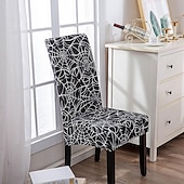 abordables Couverture de chaise de salle à manger-Housse de chaise de salle à manger géométrique 1 pièce, housse de siège extensible, housse de protection de chaise pour salle à manger, mariage, décoration de Noël