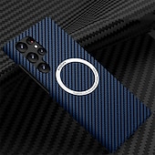 Недорогие Чехлы для Samsung-Чехол для телефона Samsung Galaxy S23 S22 S21 Plus Ultra с Magsafe магнитный пылезащитный защита от падений с угловыми/волнообразными линиями углеродное волокно
