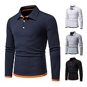 cheap Men&#039;s Classic Polo-Men&#039;s Polo Shirt Golf Shirt Casual Daily Classic Collar Button Down Collar Long Sleeve Casual Color Block Button Front Spring &amp; Summer Regular Fit Black White Navy Blue Light Grey Polo Shirt