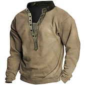 levne pánská trička plus size basic-Pánské Větší velikosti Velký Vysoký Tričko Tričko Henley Trička Stojáček Trávová zelená Khaki Šedá Dlouhý rukáv Venkovní Jdeme ven Tlačítko dolů Bez vzoru Oblečení Polyester stylové Jednobarevné Na
