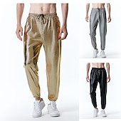 levne ležérní kalhoty-Pánské Běžec Kalhoty Kalhoty chinos Kalhoty pro volný čas Flitrové kalhoty Šňůrky Elastický pas Lesklá metalíza Pevná barva Noční klub Disco světla Na běžné nošení Hip Hop Stříbrná Černá