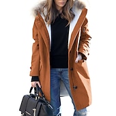 billige Vinter Parka-Dame Vinterfrakk Vinterjakke Parkas Vindtett Hold Varm Glidelås Lomme Pelskrage Fleece Lined Elegant og moderne Fritid hverdag Gate stil Helfarge utendørs Feriereise Valentinsdag Gate Glidelås Lang