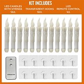 baratos Luzes de velas-12 peças velas flutuantes de natal com controle remoto led velas sem chama penduradas castiçais sem chama velas de led com ganchos cintilantes operados por bateria para halloween igreja natal natal