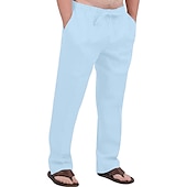 cheap Classic-Men&#039;s Linen Pants Trousers Summer Pants Drawstring Elastic Waist Front Pocket Plain Comfort Soft Casual Daily Cotton Blend Fashion Classic Gray Green White