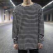 cheap Basic T shirts-Men&#039;s T Shirt Long Sleeve Shirt Long Sleeve Crew Neck Spring Fall Striped Lightweight Casual Comfortable Vacation Casual Weekend Black White Top Tee for Men