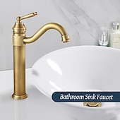 economico Classici-Rubinetto per lavabo da bagno monocomando in ottone antico. Miscelatore per lavabo da bagno a lunga portata in ottone spazzolato