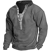 levne pánská trička plus size basic-Pánské Větší velikosti Velký Vysoký Tričko Tričko Henley Trička Stojáček Trávová zelená Khaki Šedá Dlouhý rukáv Venkovní Jdeme ven Tlačítko dolů Bez vzoru Oblečení Polyester stylové Jednobarevné Na