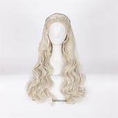 baratos Perucas de personagens de filmes-Casa do Dragão Daenerys Targaryen Peruca Longa Cacheada Dragão da Mãe Cabelo Sintético Resistente ao Calor Peruca Cap Perucas de Halloween
