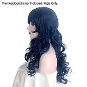 abordables Perruques d&amp;#39;Halloween-cadavre mariée anime cosplay perruques longue vague bleu foncé perruque de cheveux synthétiques perruques d&#039;Halloween