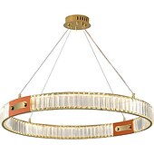 billige Pendellys-led krystall lysekrone ring hengende lys rund, 120 cm luksus krystall lysekroner for stue spisestue, gull (høydejusterbar)