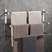 baratos Toalheiros-Suporte de toalha com ganchos, rack de toalha de 3 camadas de aço inoxidável montado na parede prateleira de armazenamento para banheiro 30cm ~ 70cm barra de toalha toalheiro cabide de toalha (preto