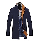 billige Trenchcoat for menn-Herre Vinterfrakk Ull frakk Ytterfrakk Virksomhet Avslappet Vinter 52% ull Vindtett Hold Varm Yttertøy Klær Stilfull Klassisk &amp; Tidløs ikke-utskrift Helfarge Lomme Høy krage Enkeltkneppet